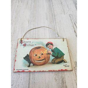 Halloween sign pumpkin frances shabby chic ornament large‎ cat boy unique